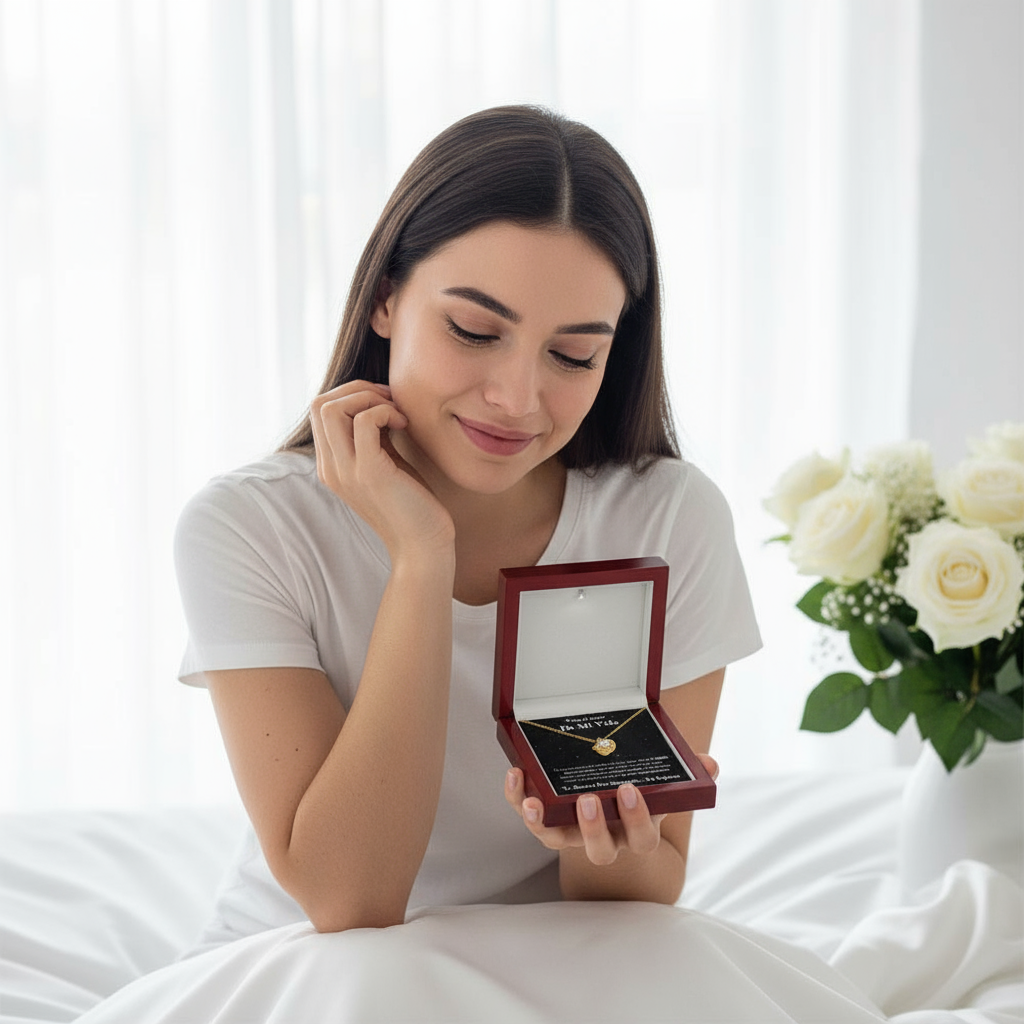 Emotional woman with red jewelry box - de mi vida