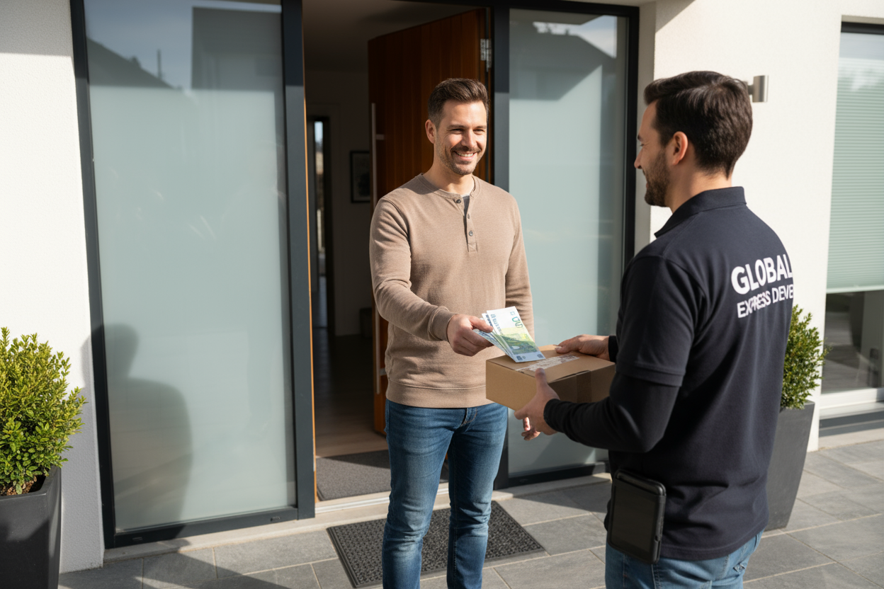 Man paying cash on delivery with euros - alternative version