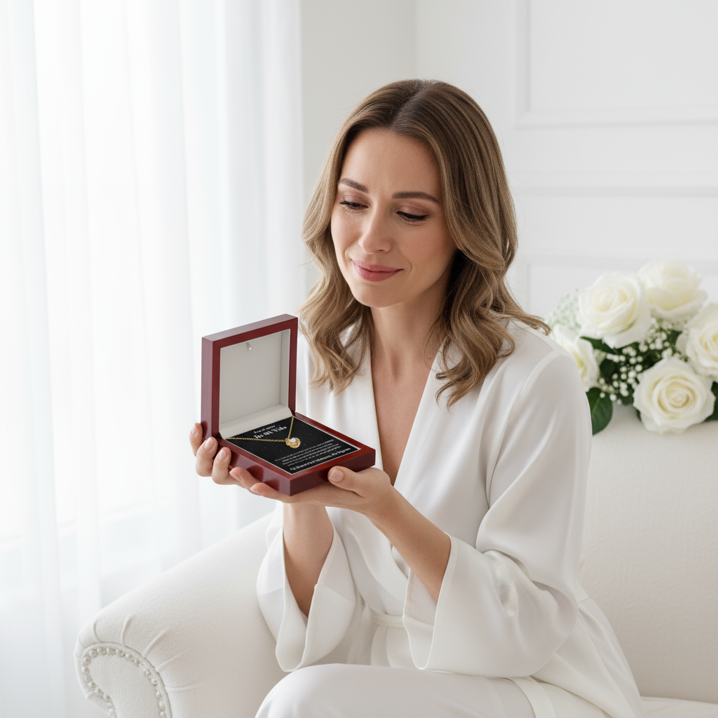 Woman in different position with red jewelry box - de mi vida